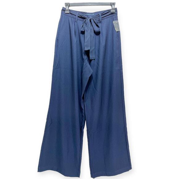 ModCloth NWT High Rise Belted Tie Wide Leg Pants Pull On Navy Blue Women's Sz 2 - Picture 2 of 6